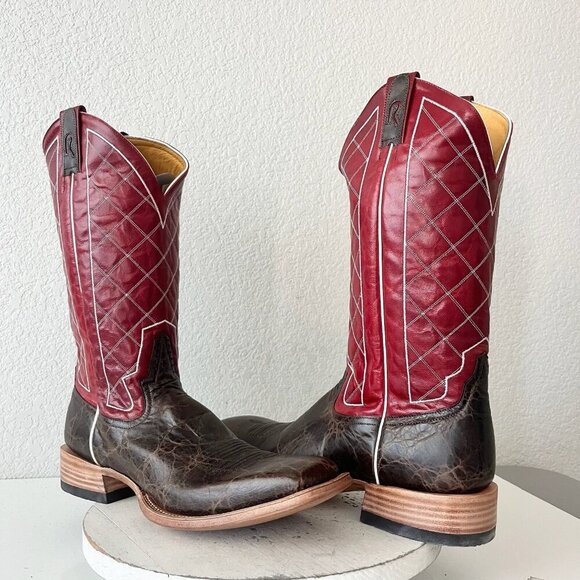 Rod Patrick Mens Cowboy Boots 14.5AA Brown Mocha Bison Leather Square Toe RPM106 - Picture 1 of 12